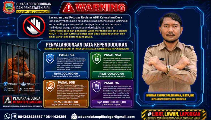 Urus Adminduk di Kabupaten Gorontalo Gratis, Kedapatan Pungli Pidana Menanti